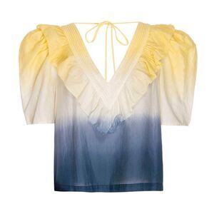 St Roche NWT Sabine V Neck Top Navy Ivory Buttercup Size 2‎ MSRP $265